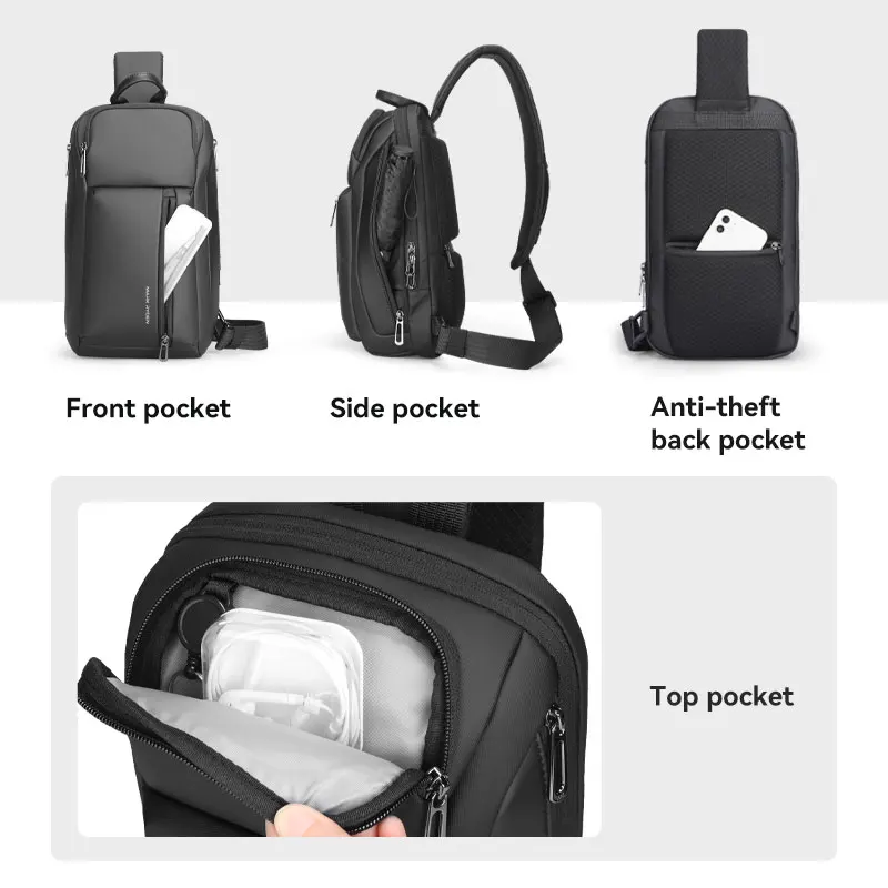 MarkRyden Colonne: Fashion Chest Bags Outdoor Leisure Waterproof Shoulder Crossbody Bag Large Space Chest Bag Men Sling Bag