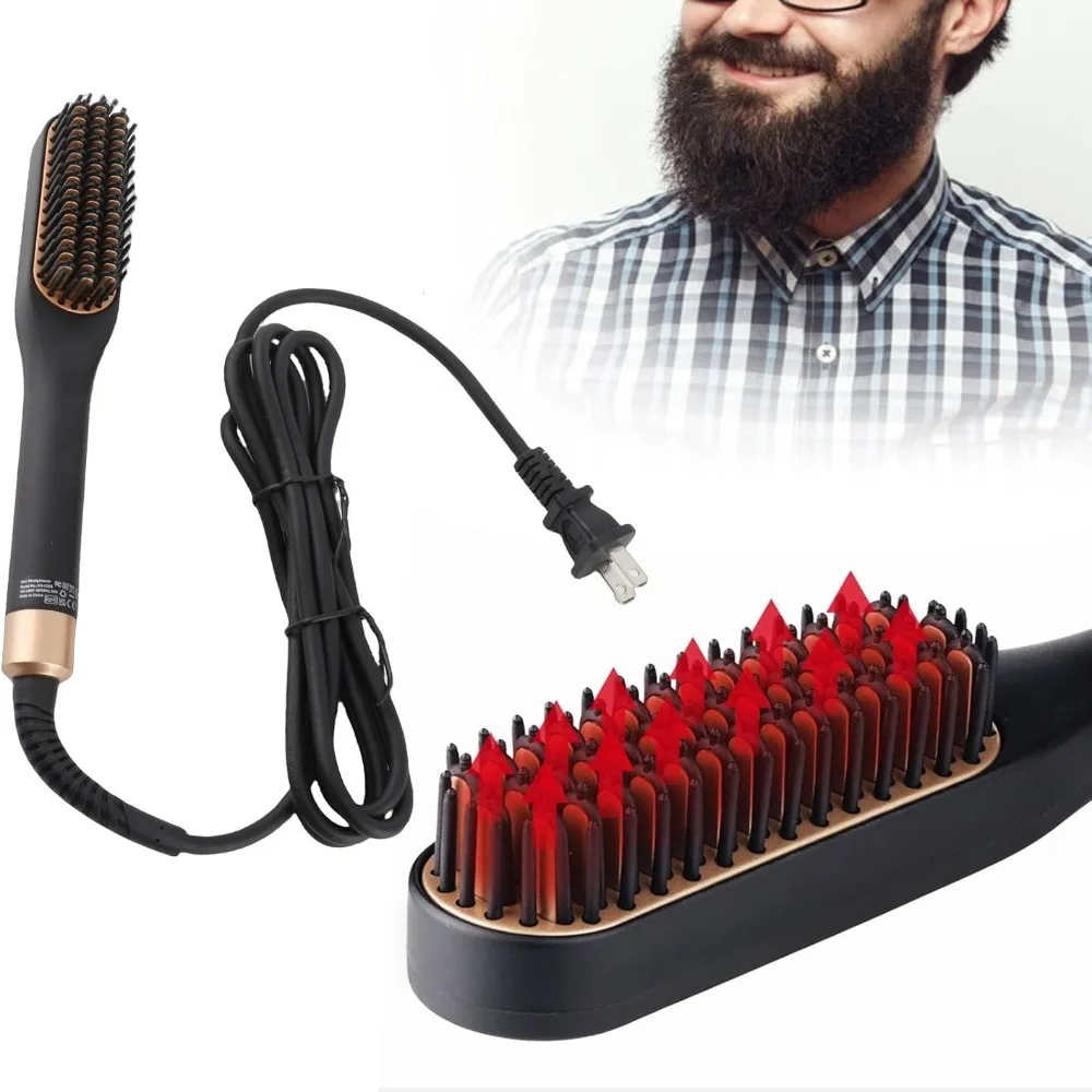 Tourmaline ceramics Beard Straighteners 3 Adjustable Temperature 43 Comb Teeth Electric Beard Comb 360° Swivel Cord PTC Heating