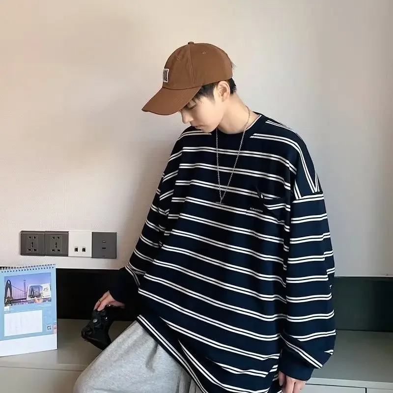 

Spring and Autumn Baggy Men's T-shirts Y2k Clothes Funny Korean 90s Vintage Male Pullover Long Sleeve Tops Luxury New Sweatshirt