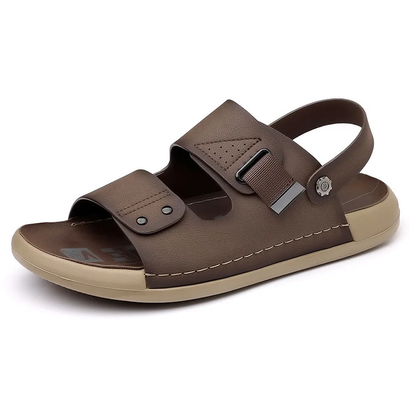 

Нескользящие износостойкие пляжные туфли для мужчин, новые летние дизайнерские кожаные сандалии в римском стиле, мужские модные повседневные шлепанцы, мужская обувь