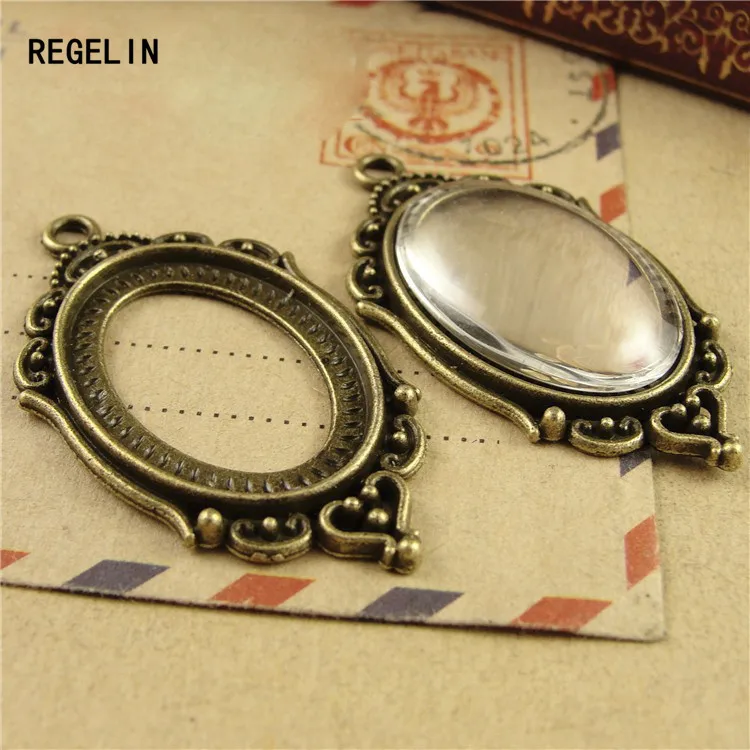 REGELIN High Qualtity 10pcs Three Colors Metal Cabochon Pendant Settings Fit 18*25mm dia Jewelry Pendant Blanks Jewelry Making