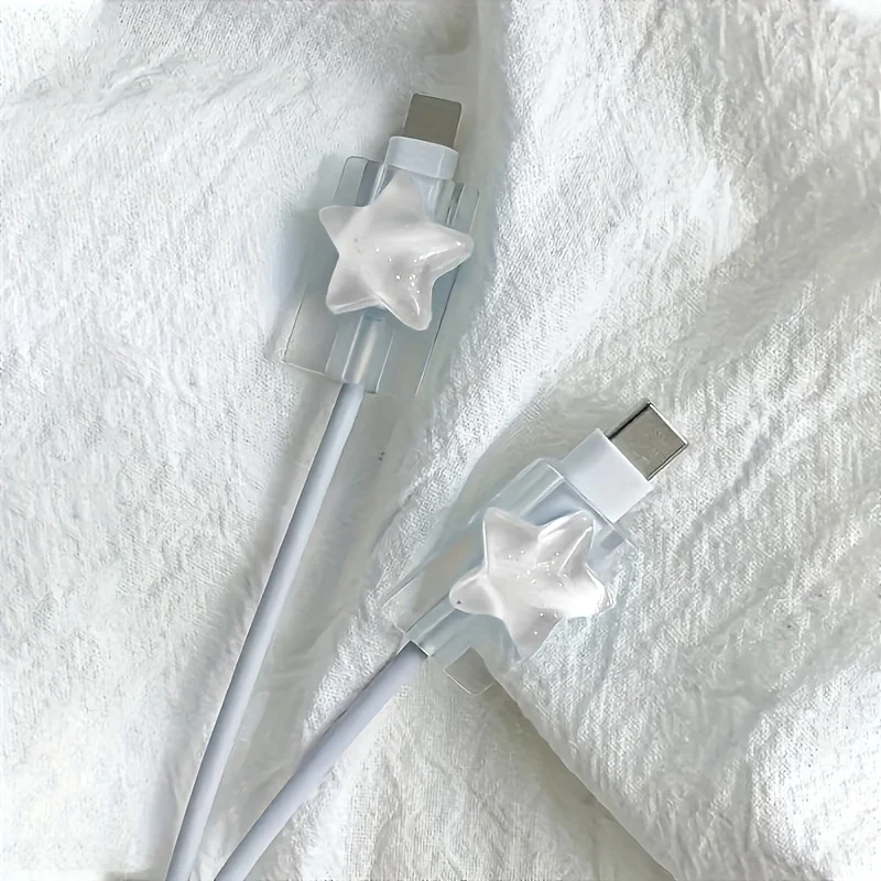 2Pcs Korean Simple Stars INS Clear Charger Data Cable Protector Cover Charger Line Protectors Winder Anti-break Cord Cover Wrap