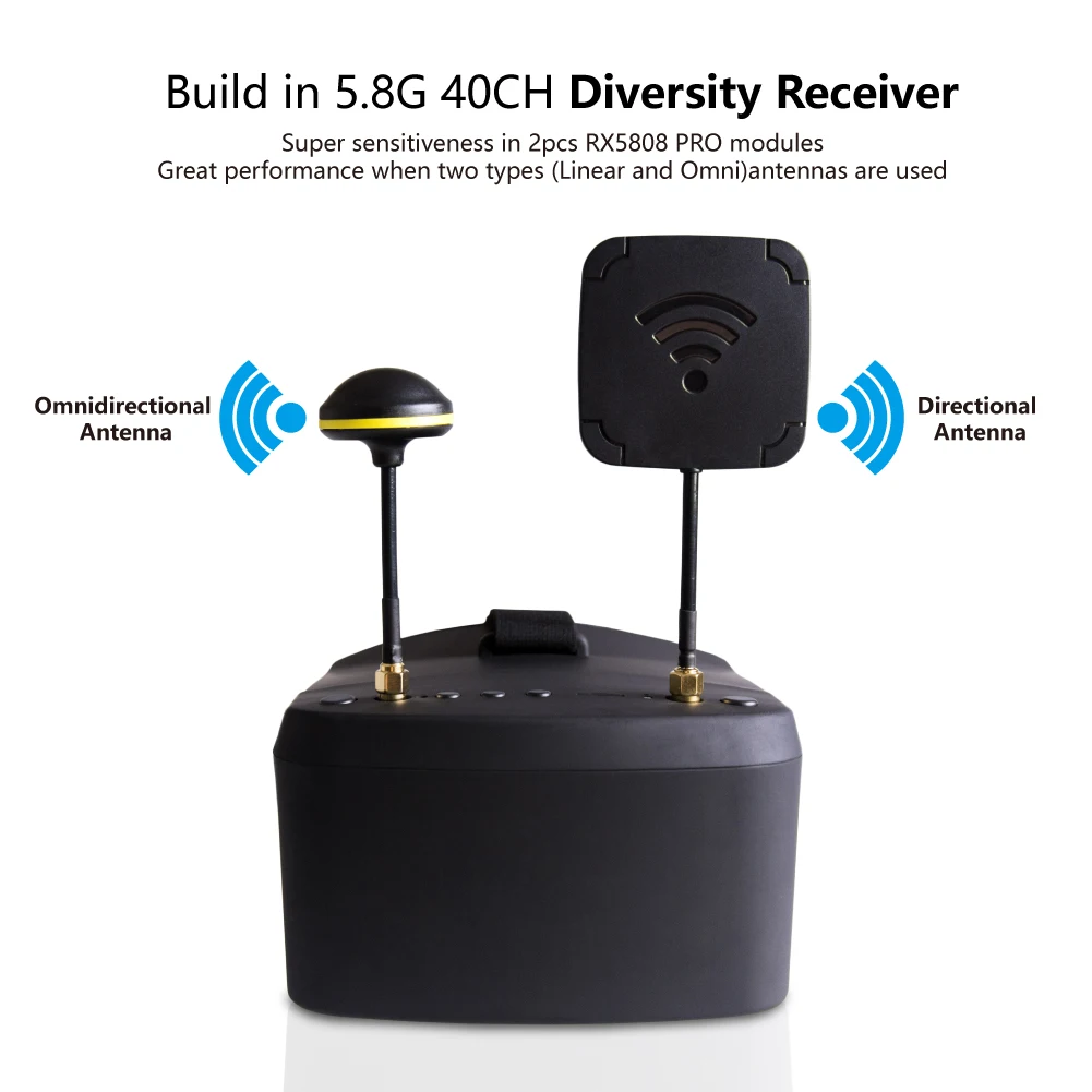 800D 5.8G 40CH 5 pouces 800*480 casque vidéo HD DVR diversité récepteur FPV lunettes avec batterie pour modèle RC Drone de course RC FPV
