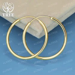 ALITREE 18K Gold 925 Sterling Silver 35mm Smooth Earrings For Women Party Wedding Banquet Fashion Charm Jewelry Hoop Earring