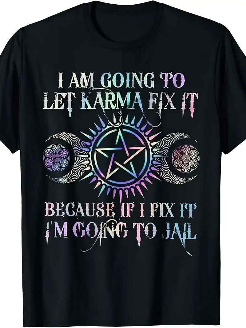 I Want To Let Karma Do The Solving Because If I Do Funny T-Shirt Men Black Xl Short Sleeve Pure Cotton Printed Round Neck Gift