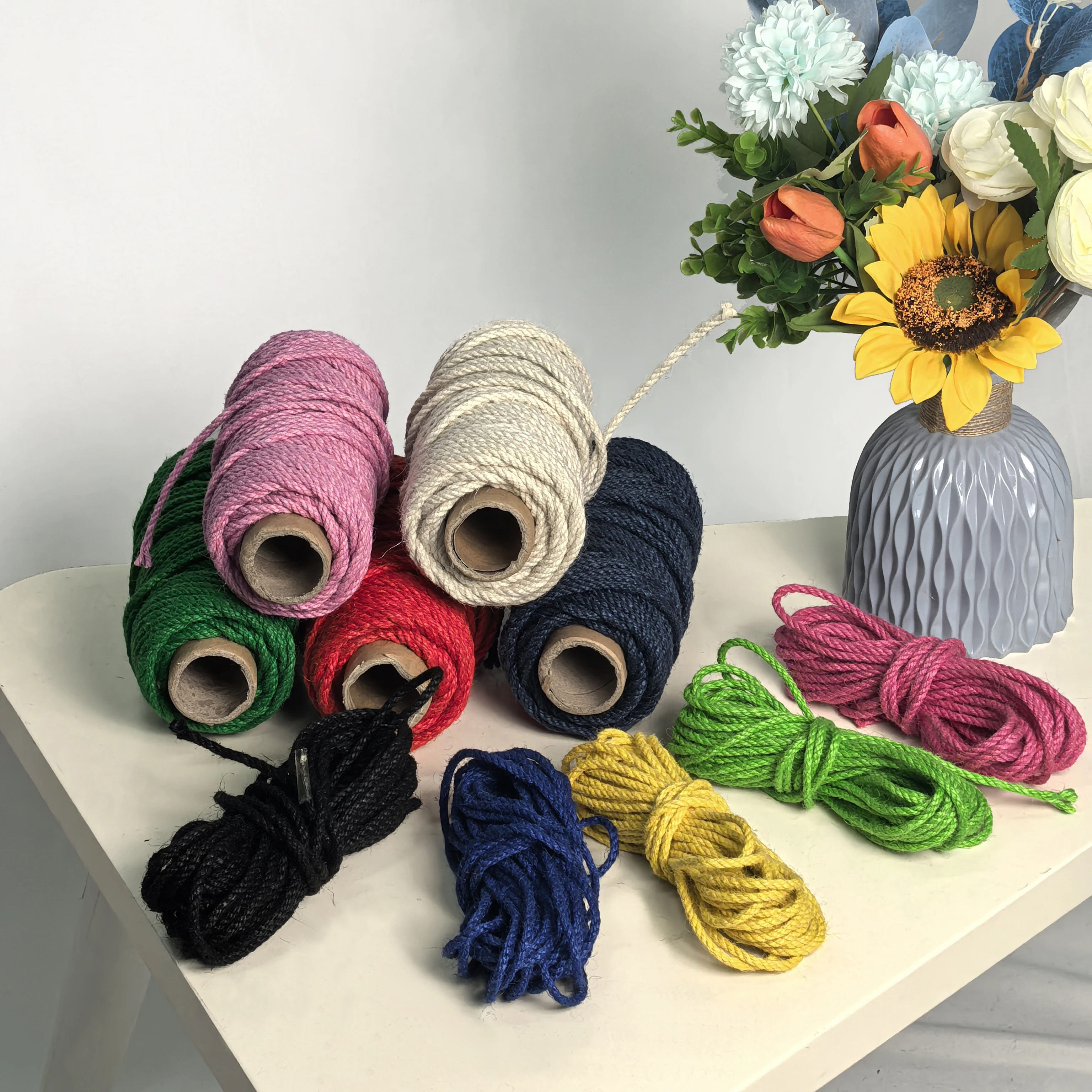 10 ياردة حبل الكتان الملون 4.5 مللي متر قوي المنسوجة بإحكام القط تسلق الإطار رياض الأطفال المنسوجة يدويا DIY بها بنفسك الرجعية ديكور المنزل الطرف