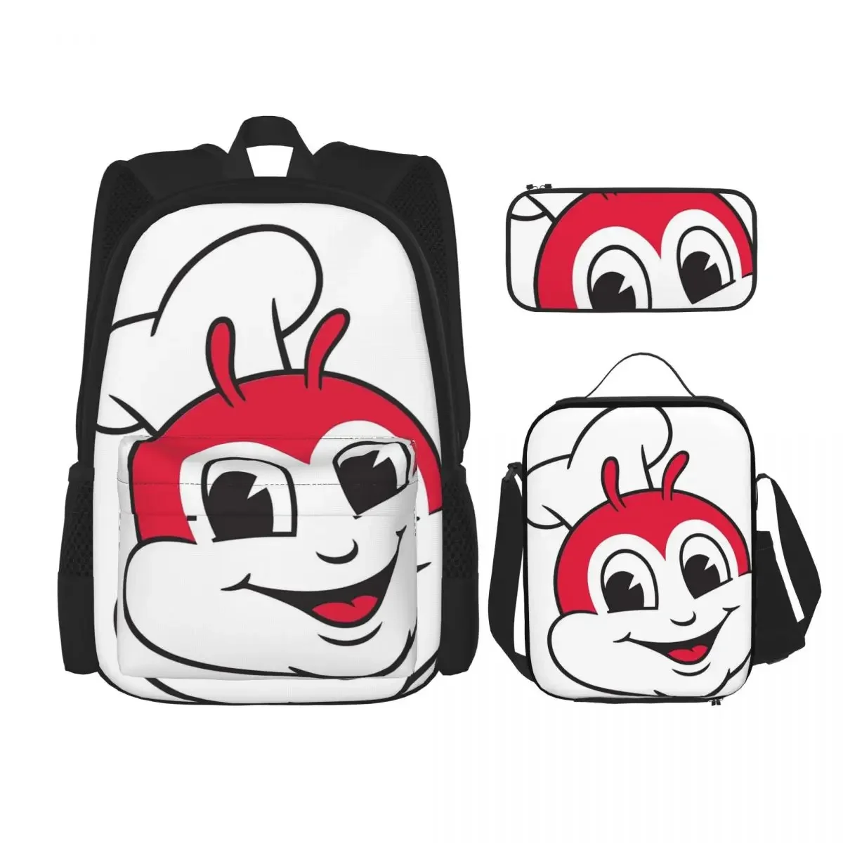 Jollibee Mascot Backpacks Boys Girls Bookbag Students School Bags Cartoon Kids Rucksack Lunch Bag Pen Bag Three-Piece Set