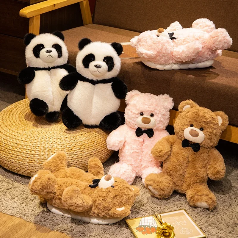 MyRytanda Panda Plush Slippers Women Men Soft Animals Shoes Adult Cute Bear House Slippers Birthday Gifts