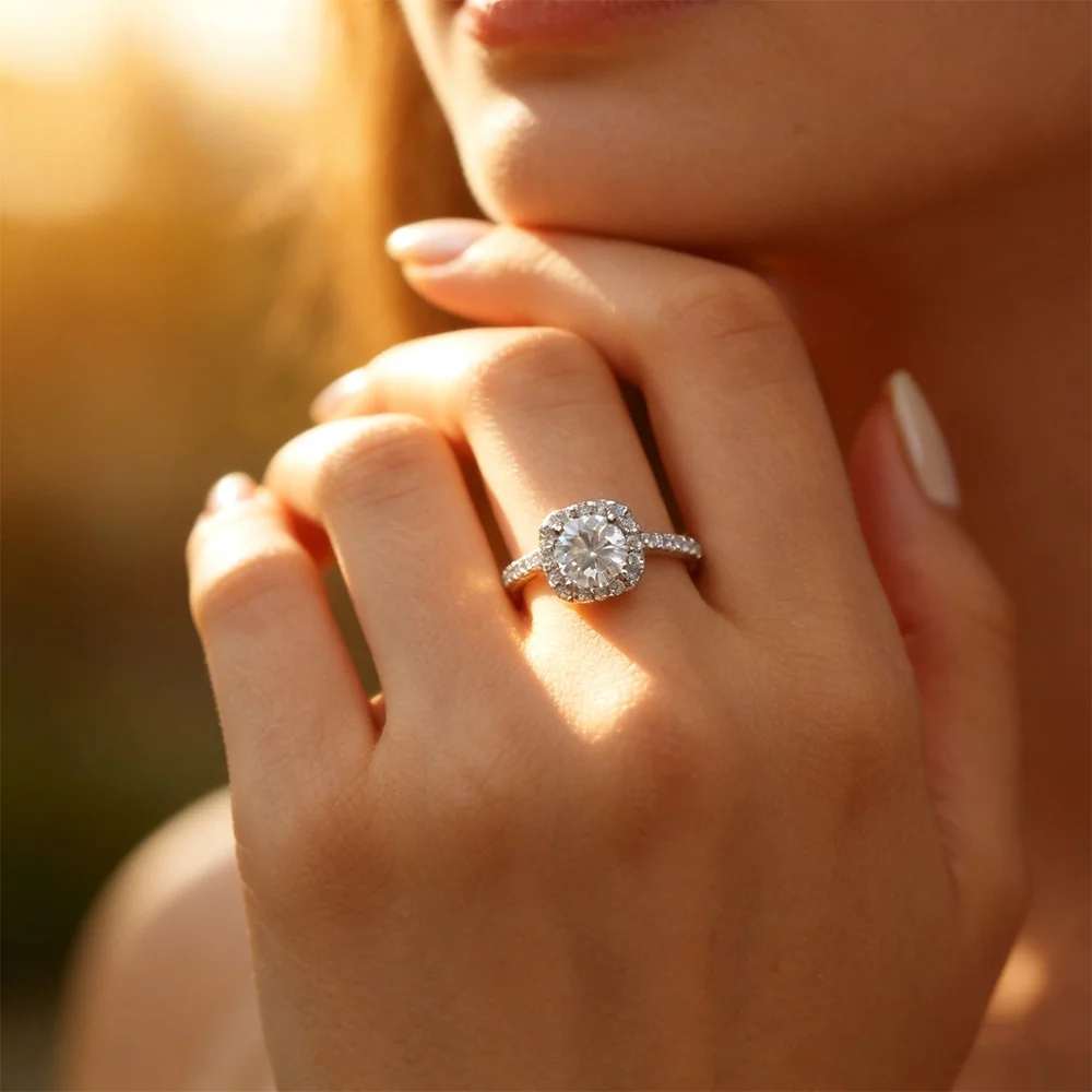 

Halo Engagement Ring for Women | 925 Sterling Silver | 0.5CT/1CT/2CT D Color VVS1 Moissanite | Sparkling Wedding Jewelry