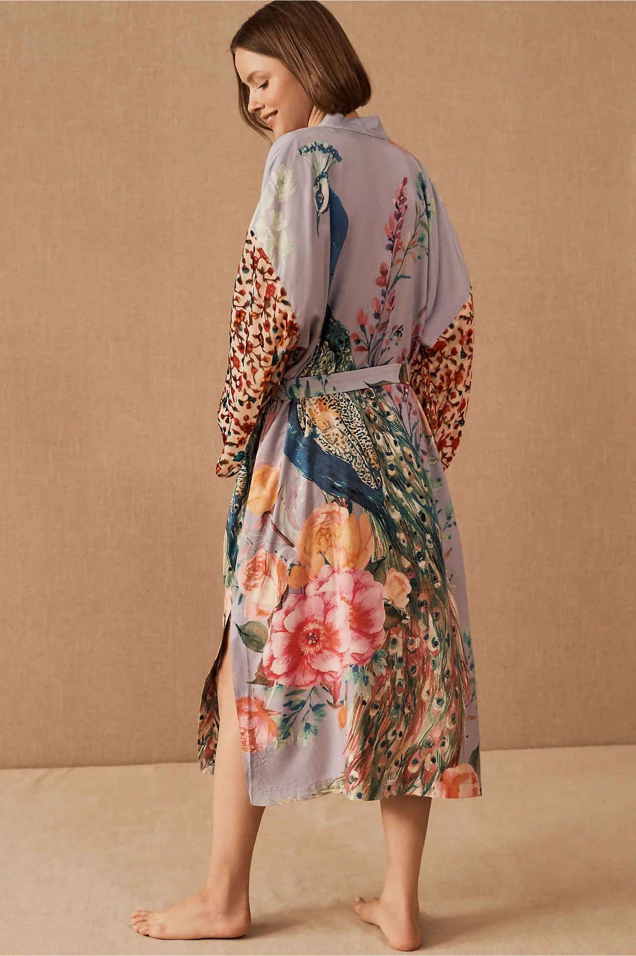 WeHello Women\'s Beach Cover Ups for Swimwear Printing Peacock Kimono Swimsuit Cape Summer Dress Beachwear Casual Wear