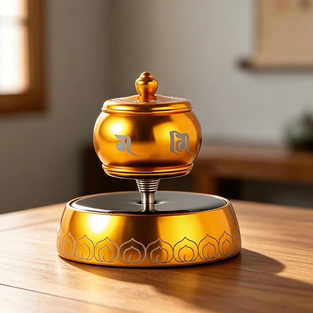 New Eight Auspicious Symbols Solar Prayer Wheel, Om Mani Padme Hum Car Dashboard Small Prayer Wheel, Desktop Blessing Ornament