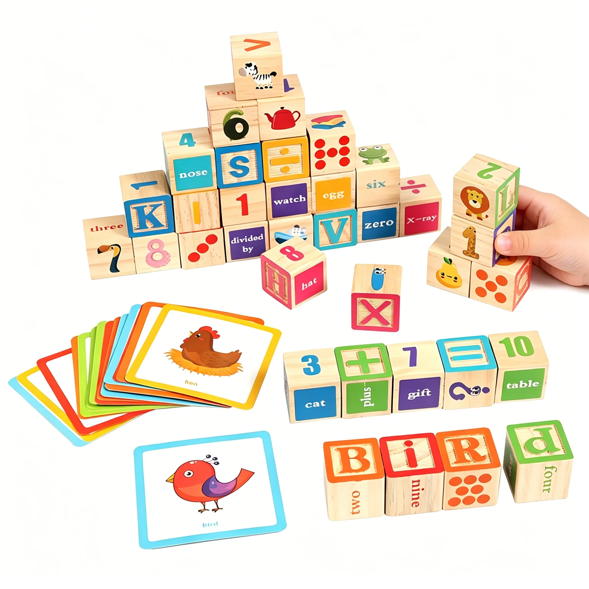 

Wooden Alphabet Building Blocks Montessori Letter Number Animal Printed Block Early Educational Cognition Learning Toy Gifts