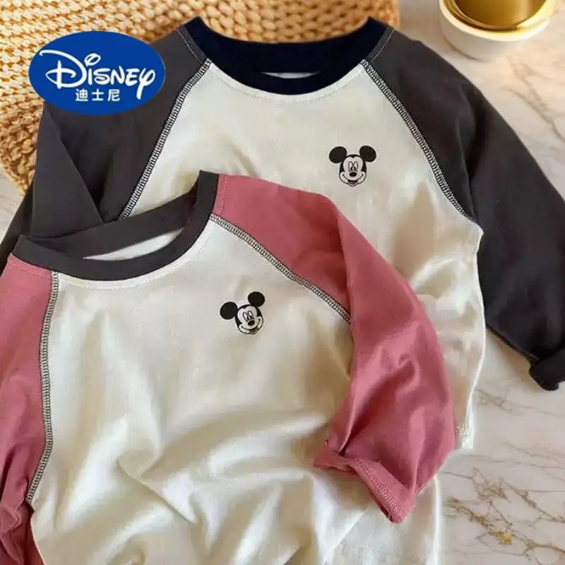 

Disney Mickey Mouse Mesh Raglan Kids Shirt | Color Block Long Sleeve Cotton Tee, Spring Fall Round Neck Top