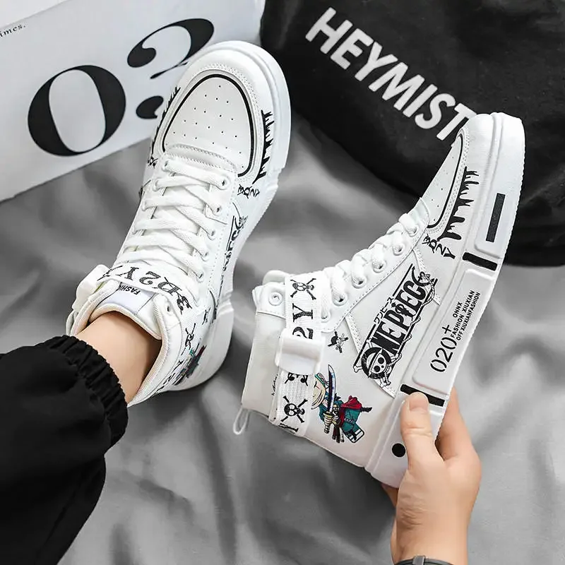 Fashion Cartoon Print White Men\'s Sneakers Skateboard Shoes High Top Designer Anime Shoes Sneakers Women Zapatillas Hombre 2024