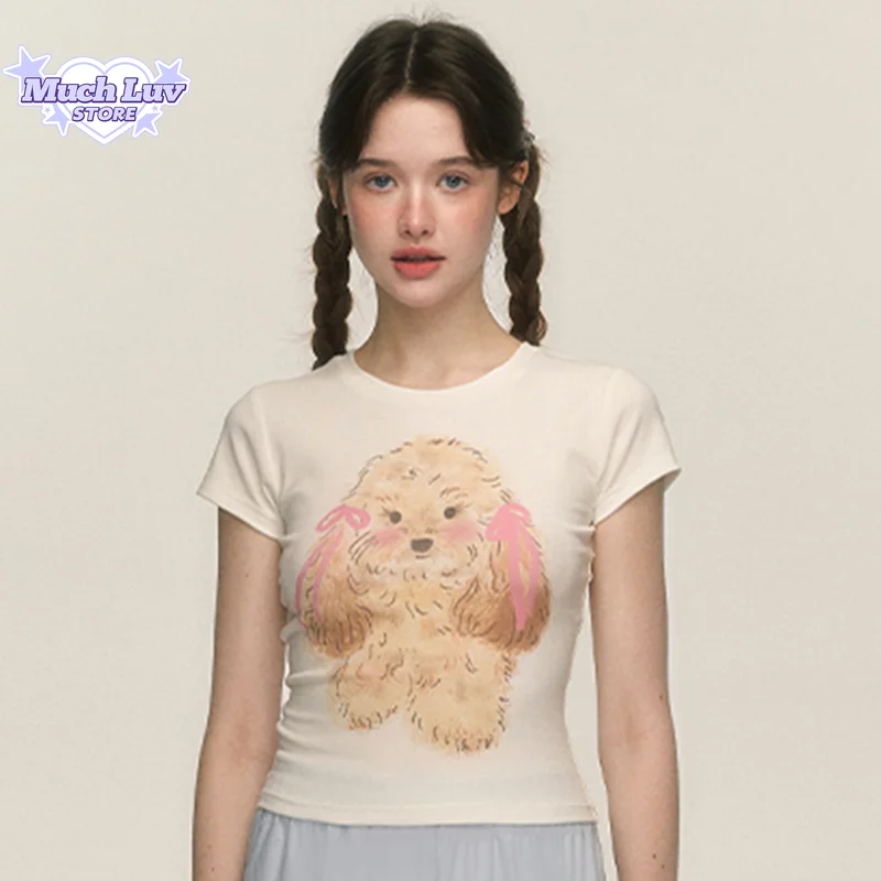 

Cute and Sweet Puppy Dog Printed T-shirt Women's Clothing Summer Fashion Sweet Girl Slim Fit Short Sleeve Top 2000s Clothes Y2k