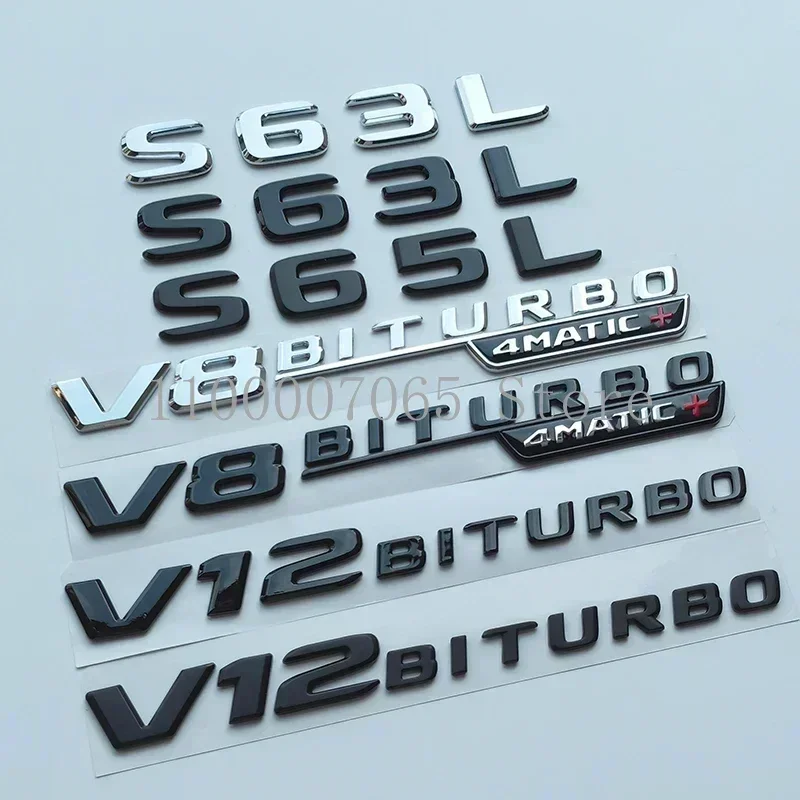 2017 Flat Letters S63 S65 S63L S65L V8 Biturbo 4matic+ V12 Biturbo ABS Emblem W222 W223 Car Fender Trunk Nameplate Logo Sticker