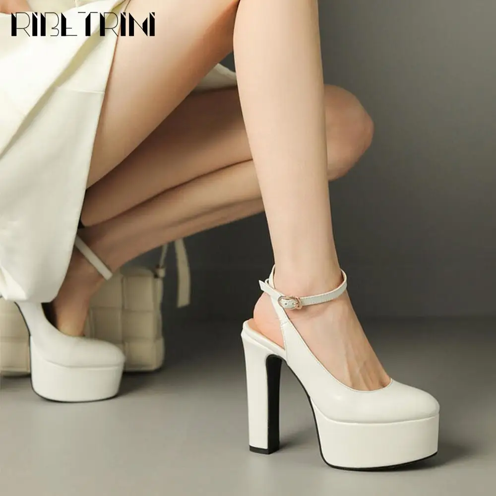 Women Pumps High Heels Platform Woman Dress Fashion Spring Big Size 43 Party Sandals Buckle Round Toe 2023 Spring Summer Shoes