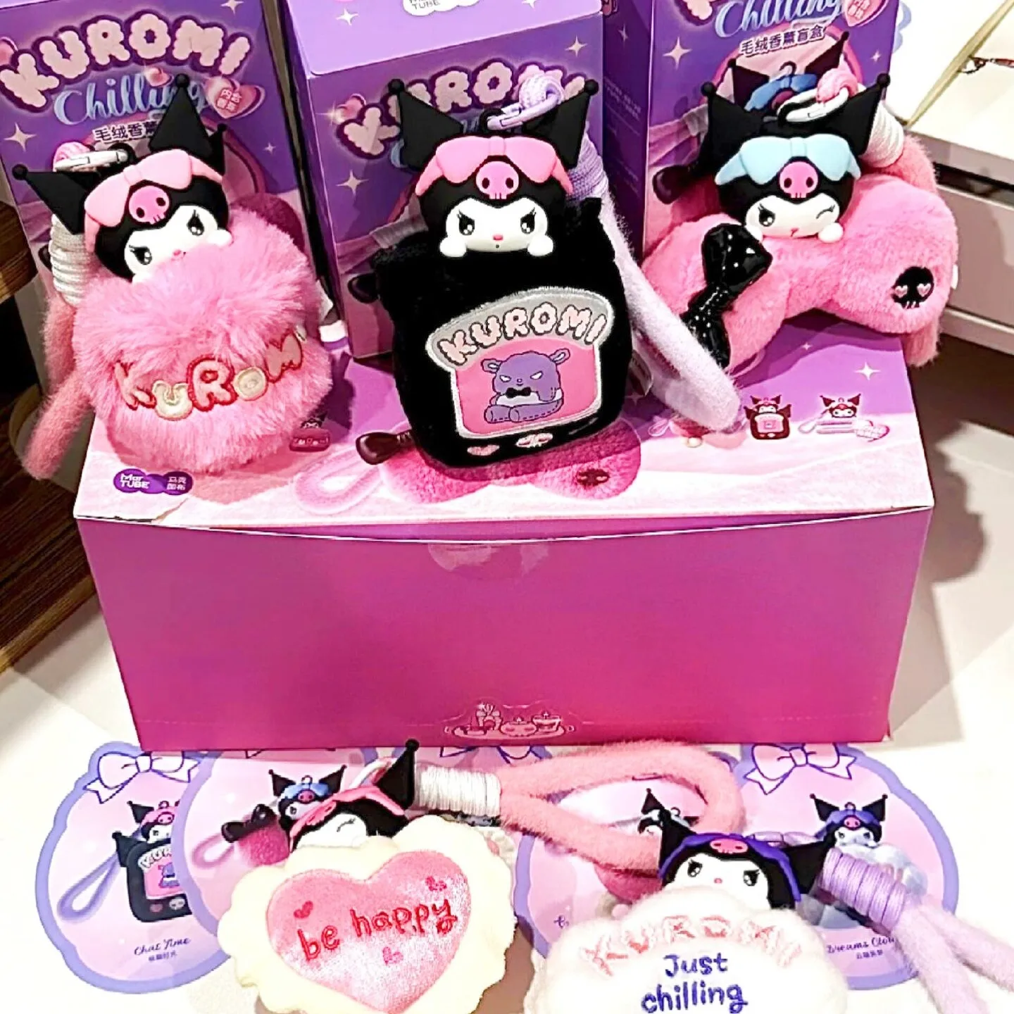 Sanrio Kuromi Blind Box Chilling Time Series Borsa per aromaterapia Ciondolo Decorazione della stanza Ragazza Kawaii Cuore Regali di Natale