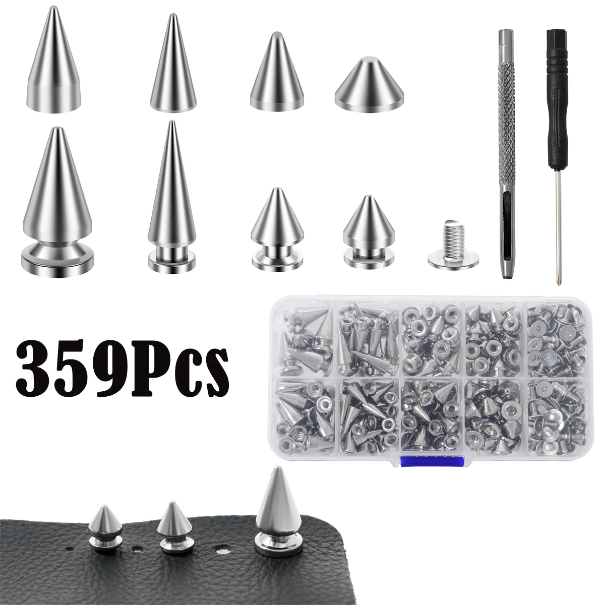 359Pcs Punk Rivet Clothing Studs Cone Spikes Kit Tree Spike Assortment Kit DIY Punk style Clothes Jacket Shoes Bag Collar