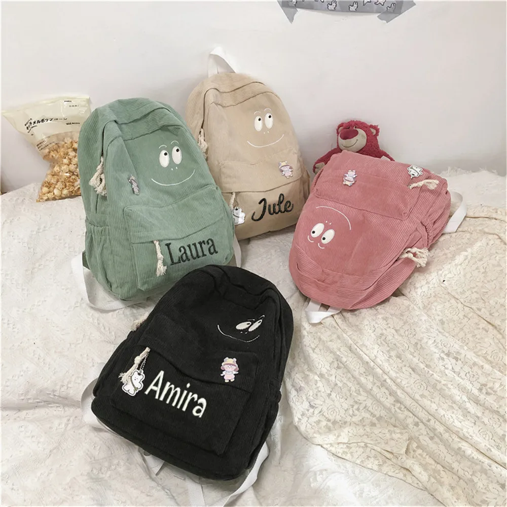 

Personalized Embroidered Corduroy Backpack Fashion Women Backpack Female Girl School Backpack Travel Shoulder Bags For Teenage