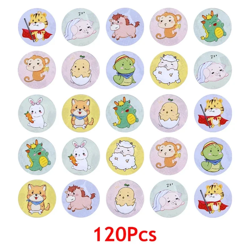 120pcs Round Waterproof Bandages, Cartoon Pattern Breathable Bandage Patches