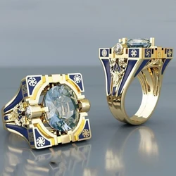 Hot Selling Explosive Square Ring Inlaid Round Hao Stone Personality Ring Men's Ring