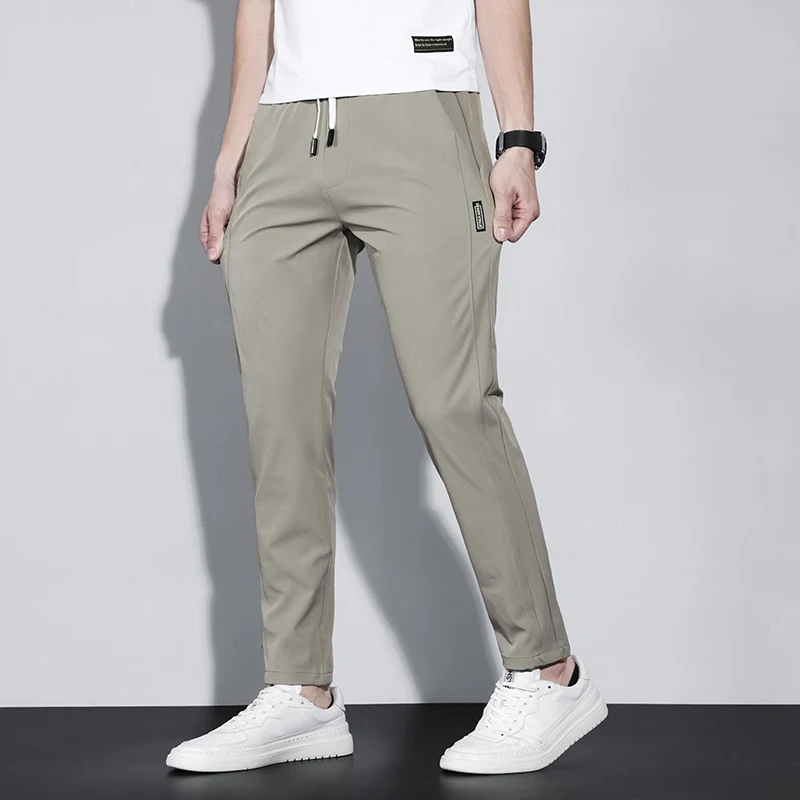 

Business Summer Men's Casual Pants Men Trousers Male Pant Slim Fit Work Elastic Waist Green Grey Light Thin Cool Trousers 28-38