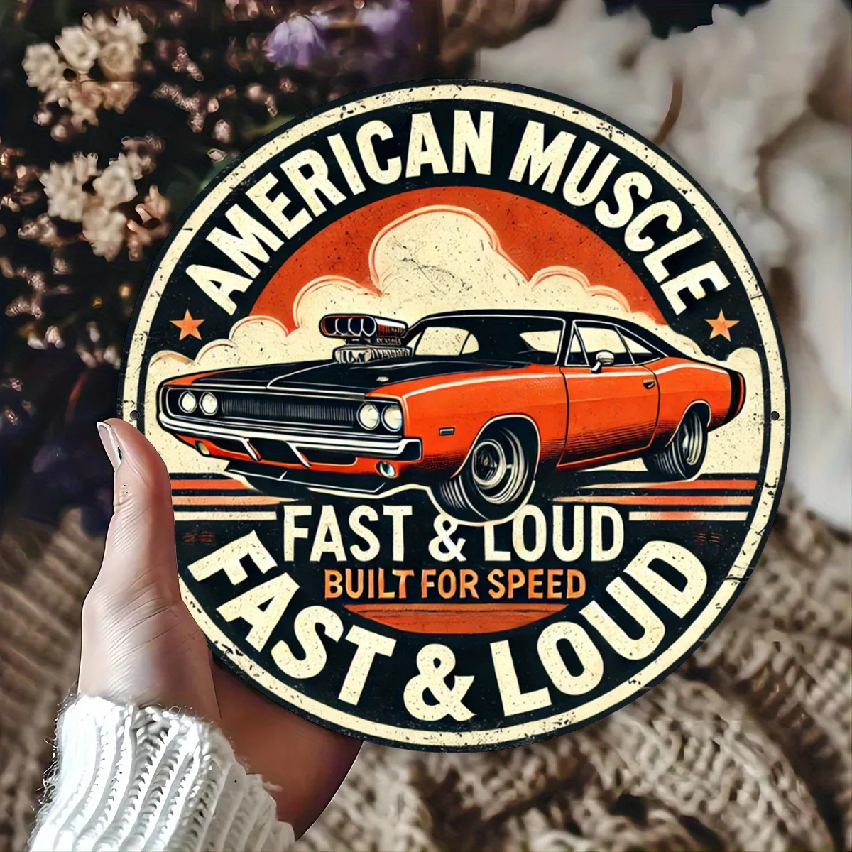 2D flach, 1 Stück, Retro-Musterdesign mit Rennmotiv, flach bedrucktes Holzschild, geeignet für Zuhause, Bar, Garage und Clubdekoration