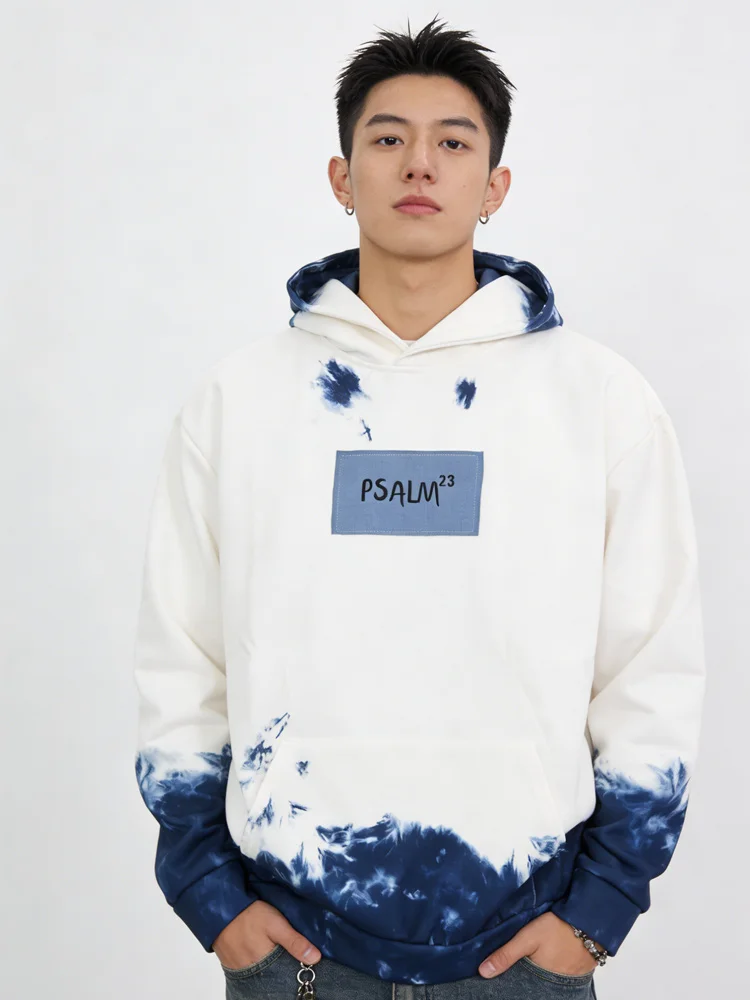 

Толстовка с капюшоном в стиле Y2K, сине-белая, с градиентным принтом и надписями, для мужчин и женщин, повседневная уличная одежда.