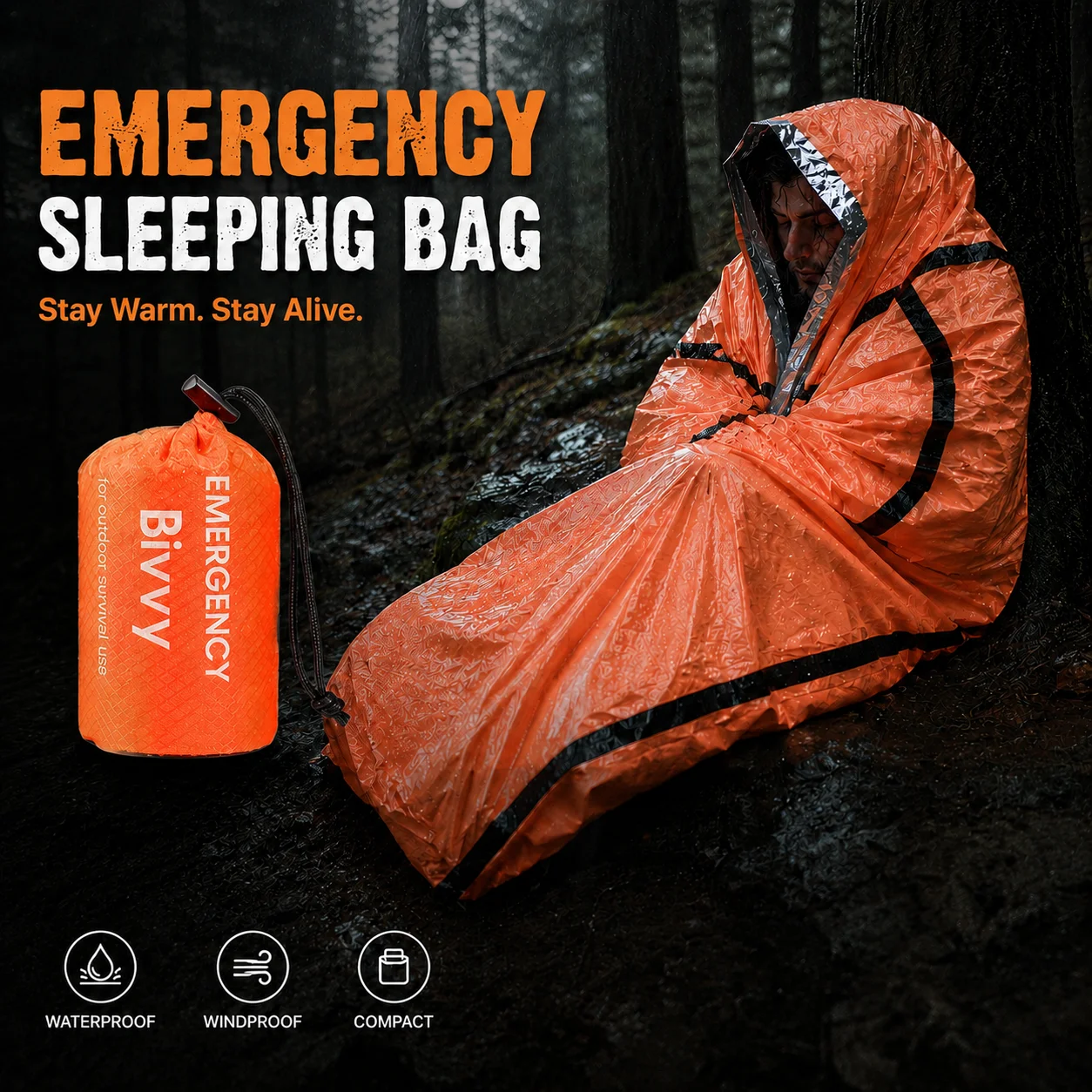 Bivy Sack Lightweight - ถุงนอนฉุกเฉินแบบพกพา กันน้ำ ผ้าไมลาร์เก็บความร้อน น้ำหนักเบา ผ้าห่มเอาตัวรอด สำหรับตั้งแคมป์