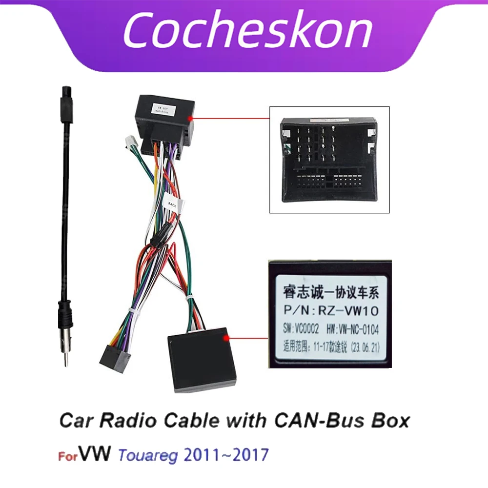 

Car Radio Cable with CANBus Android Head Unit Power Wiring Harness Socket Connector CAN Bus Decoder for Volkswagen VW Touareg