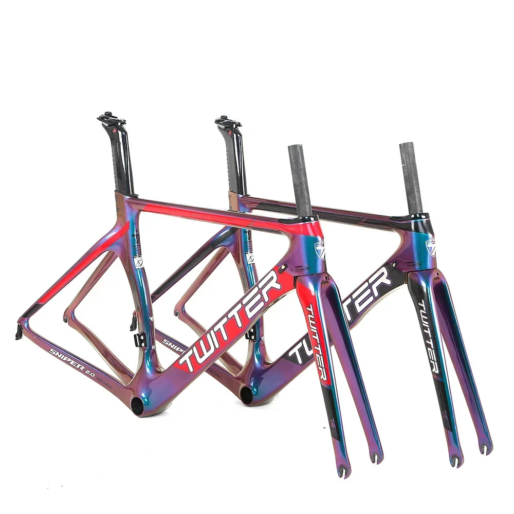 TWITTER disc brake barrel pumping version ultra-light color-changing colorful inner line carbon fiber road bike frame  frames