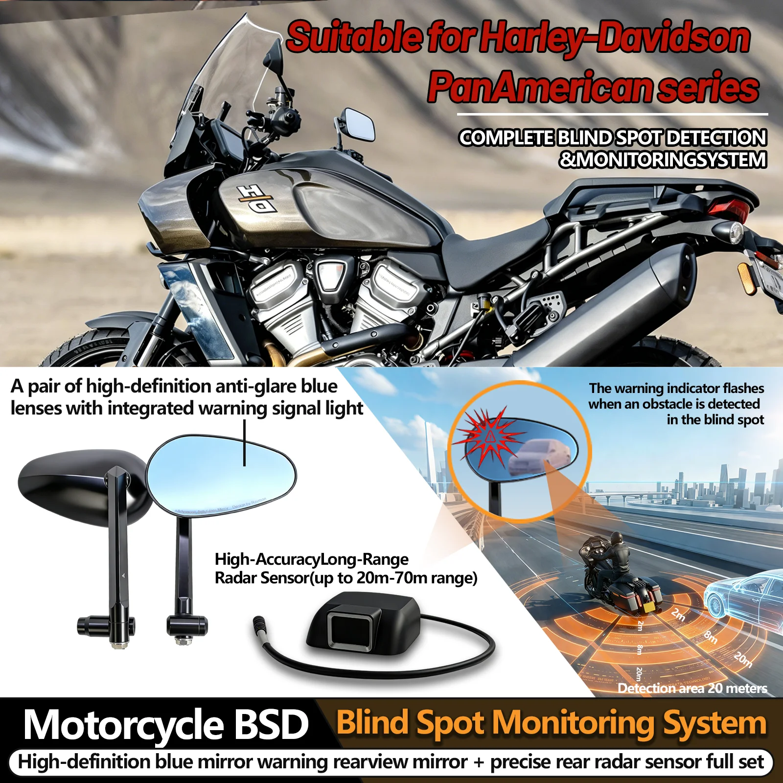 

For Harley Pan America BSD Car Blind Spot Detection Waterproof Warning Light Monito Motorcycle Safety Kit r System Side Mirror