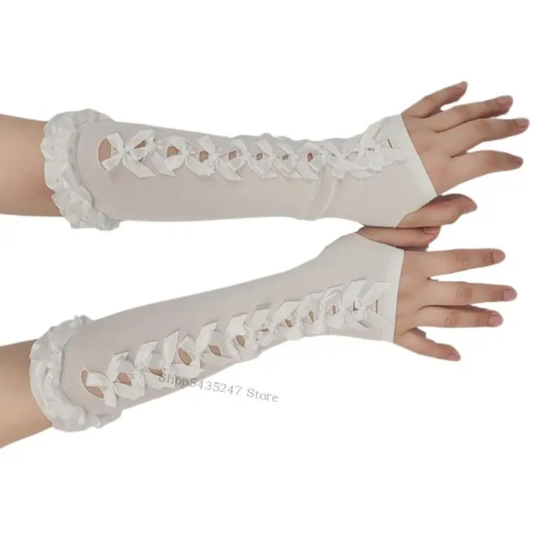 Eleganti maniche a braccio in pizzo Bowknot Protezione solare Cover per attività all'aperto H7EF