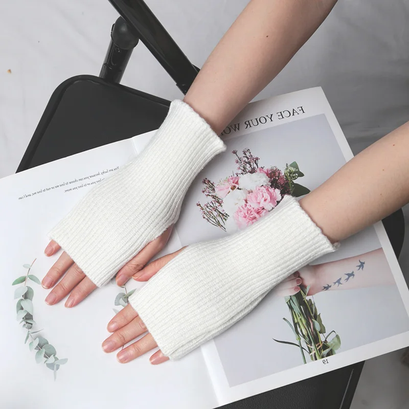

Women Half Finger Gloves Winter Knitted Arm Sleeves Fingerless Mittens Solid Color Soft Gloves Students Touch Screen Gloves