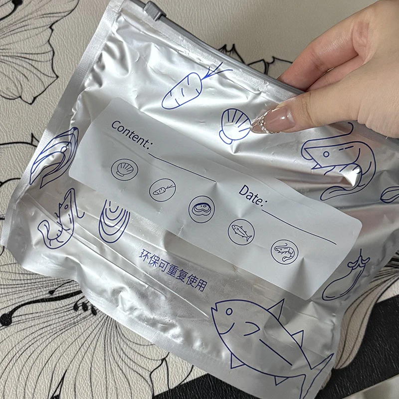 10 Stück/Beutel Lebensmittel-Aufbewahrungsbeutel, Küchen-Aluminiumfolie-Frischhaltebeutel, Gefrierbeutel mit Reißverschluss, große Kapazität, wiederverwendbar – Detail 11