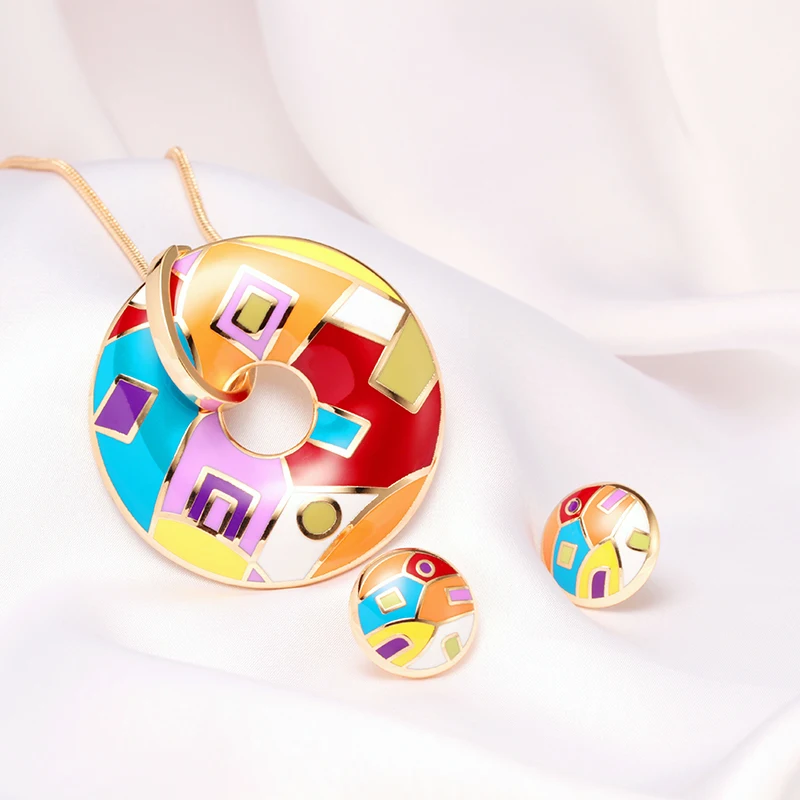 R&X Fashion Necklace Set Accessories Gold chain Perfect Gift Choice Earrings Necklaces & Pendants Enamel Jewelry Set
