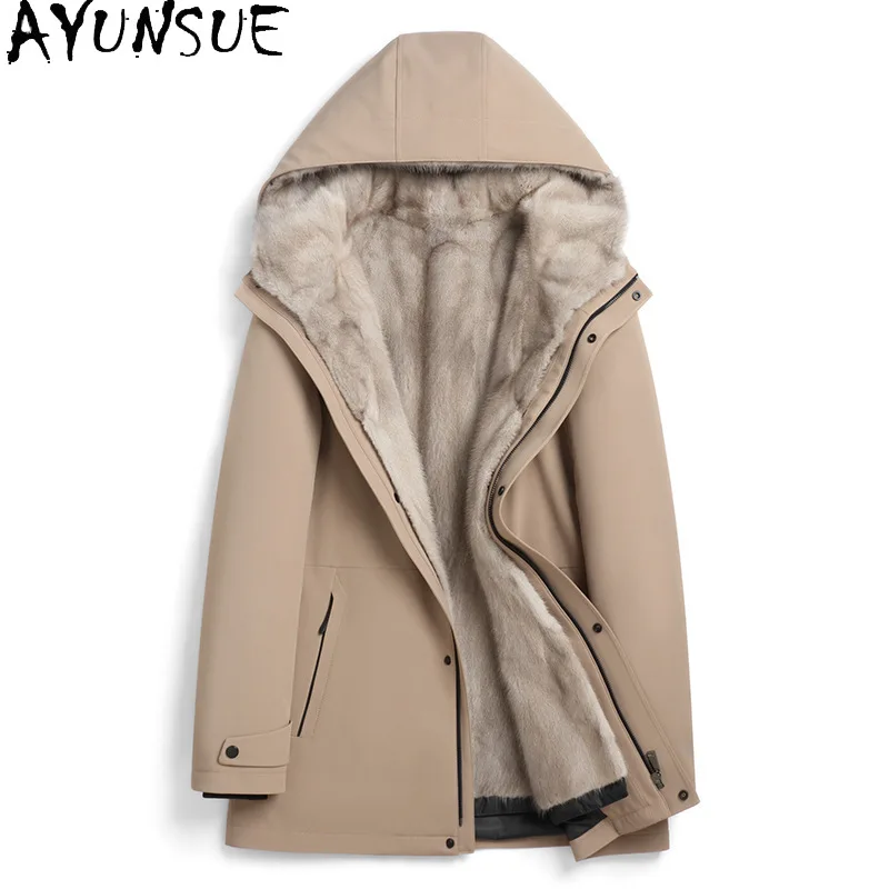 AYUNSUE Natural Fur Coats Real Mink Fur Liner High Quality Winter Jackets for Men Clothing Thicked Jacket Veste Fourrure Hommes