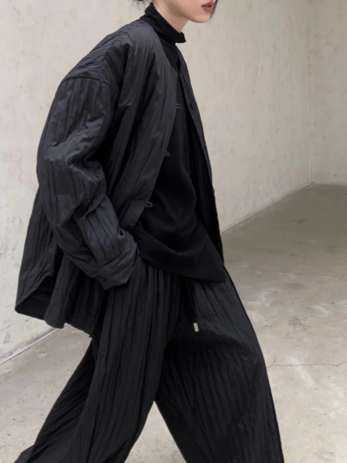 

Loose Fit Cotton irt Women's Bla Striped Long Sve round Ne Casual Sle Autumn Winter Coat Jaet Streetwear