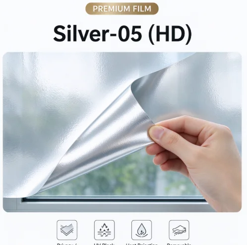 Privacy One Way Vision Silver 05 HD PET Window Film Roll Heat Insulation Anti UV Glass Tint DIY Install Car Office Home Glass