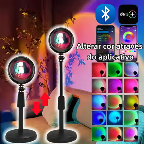 Lâmpada Luz do Pôr do Sol com Controle via App LED Arco-Íris Projetor para Quarto