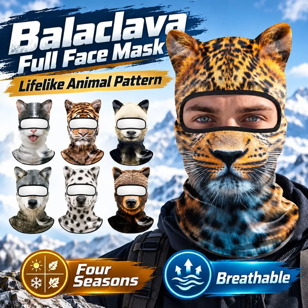 Animal Pattern Balaclava Mask Windproof Ice Silk Full Face Mask Breathable Skin Friendly Eared Head Cover Cycling/Party/Outdoor