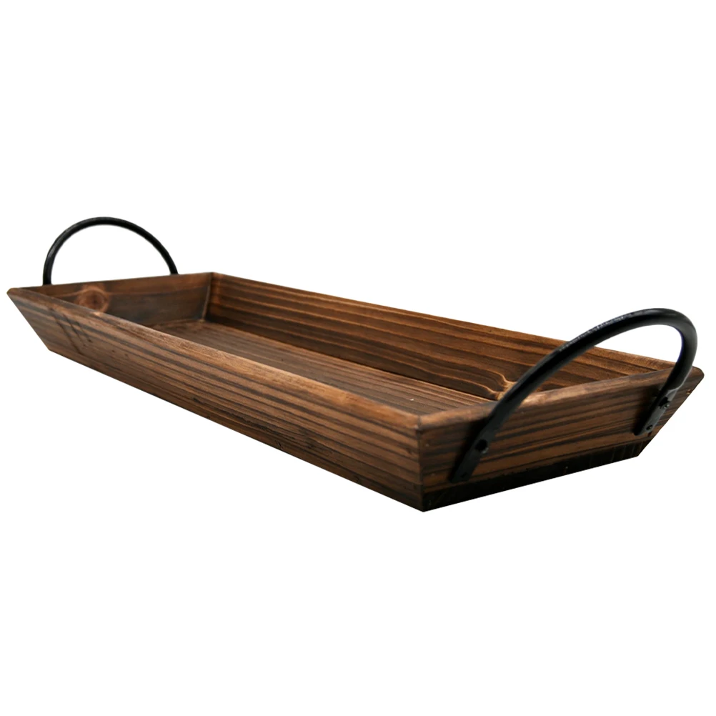 

Wooden Tray Rectangular Design Black Metal Handles Versatile Decorative Pillar Holders Christmas Birthday Tealight