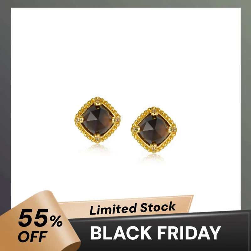 

Натуральный дымчатый кварц S925, серебряные позолоченные квадратные серьги-гвоздики для женщин, распродажа, ограниченный запас, первый, получите