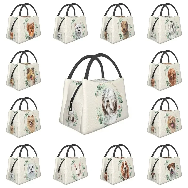 

Custom Bearded Collie Dog In Floral Gold Wreath Lunch Bag Men Women Warm Cooler Insulated Lunch Box for Office Travel
