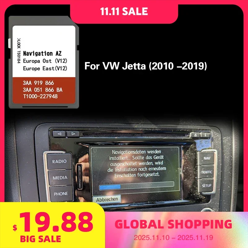 

USE for VW Jetta (2010-2019) Map Cover Czech Republic Ukraine Navigation SD Card