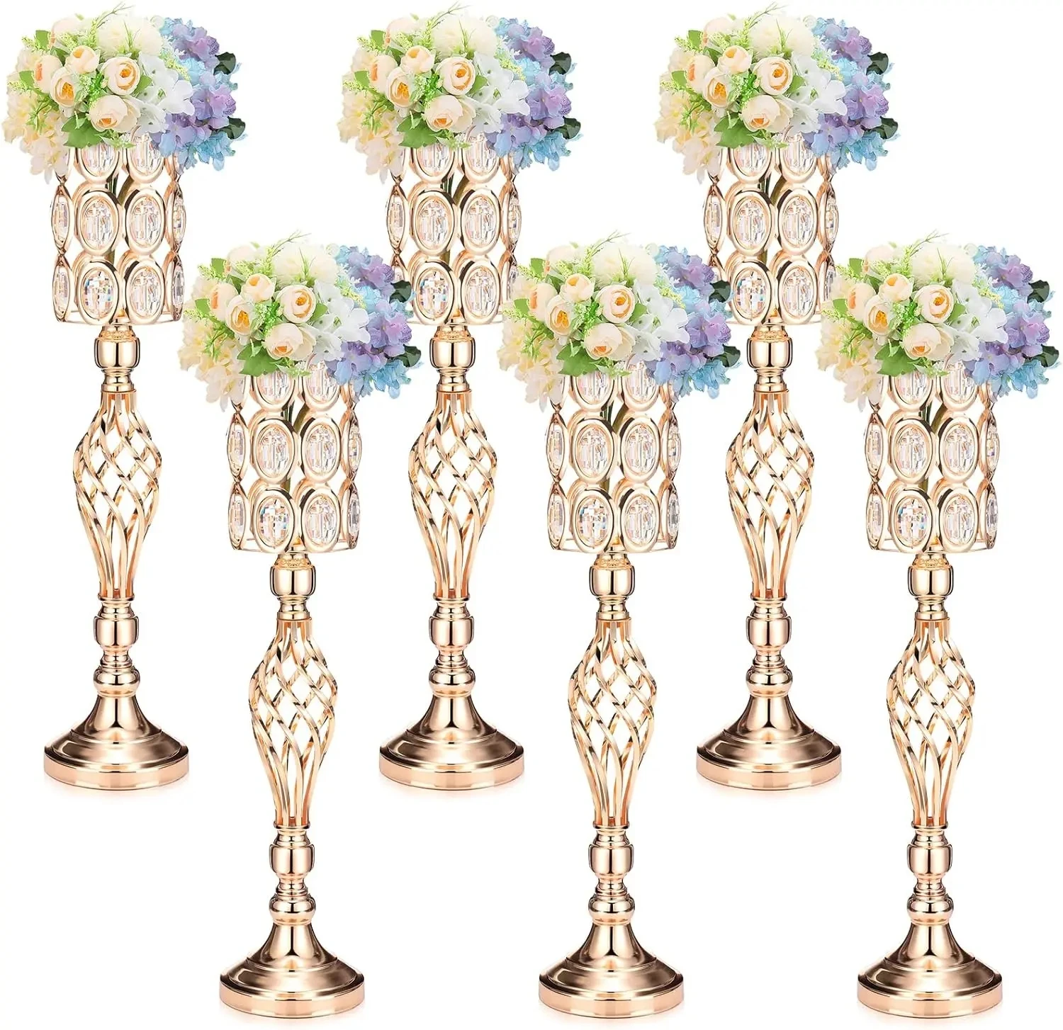 

6pcs)65cm to 100cm Gold Flower Vase for Wedding Centerpiece, Decorative Tabletop, Metal Trumpet Floral Stand