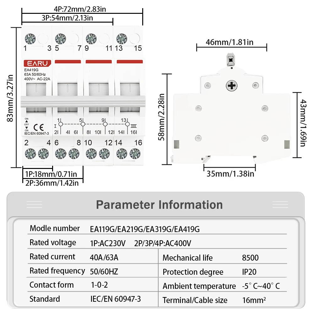 40A 63A 125A 1P 2P 3P 4P Din Rail Modular MTS Dual Power Manual Transfer Switch Isolating Discounnecting Switch Circuit Breaker