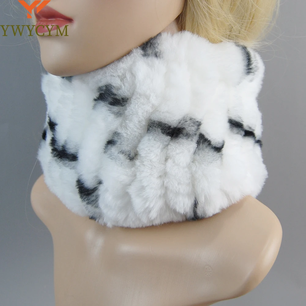 

New Design Women Real Fur Handmade Stretch Fur Scarf Knit Genuine Rex Rabbit Fur Headbands Girls Natural Fur Ring Scarves Winter