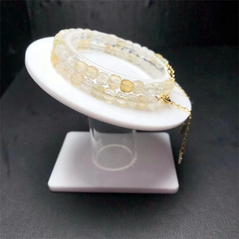 5MM Natural Faceted Citrine Bracelet Quartz Bracelets Crystal Chip Beads Bracelet Women Men Jewelry 1PCS